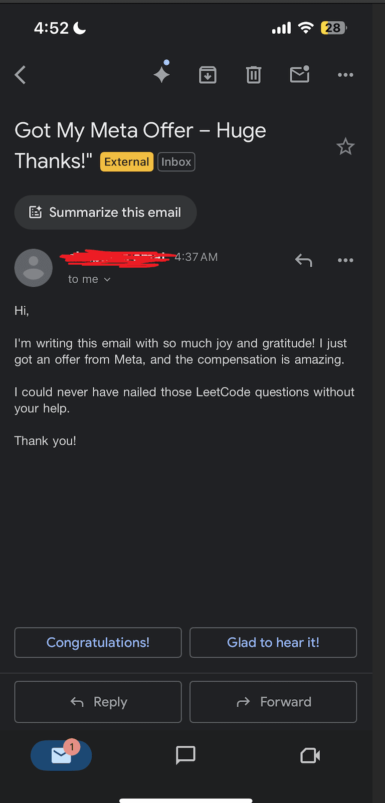 Anonymous User testimonial screenshot