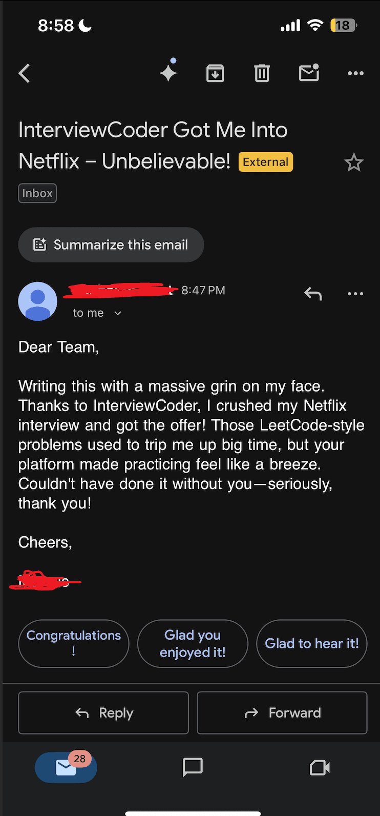 AI Interview Assistant - Anonymous User testimonial screenshot