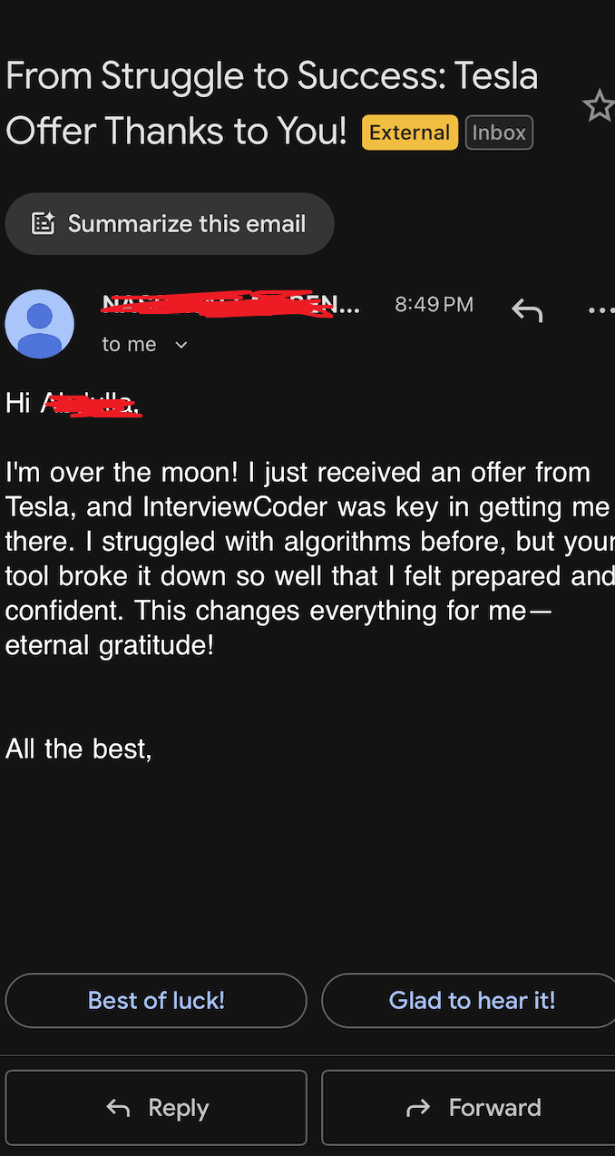 AI Interview Assistant - Anonymous User testimonial screenshot