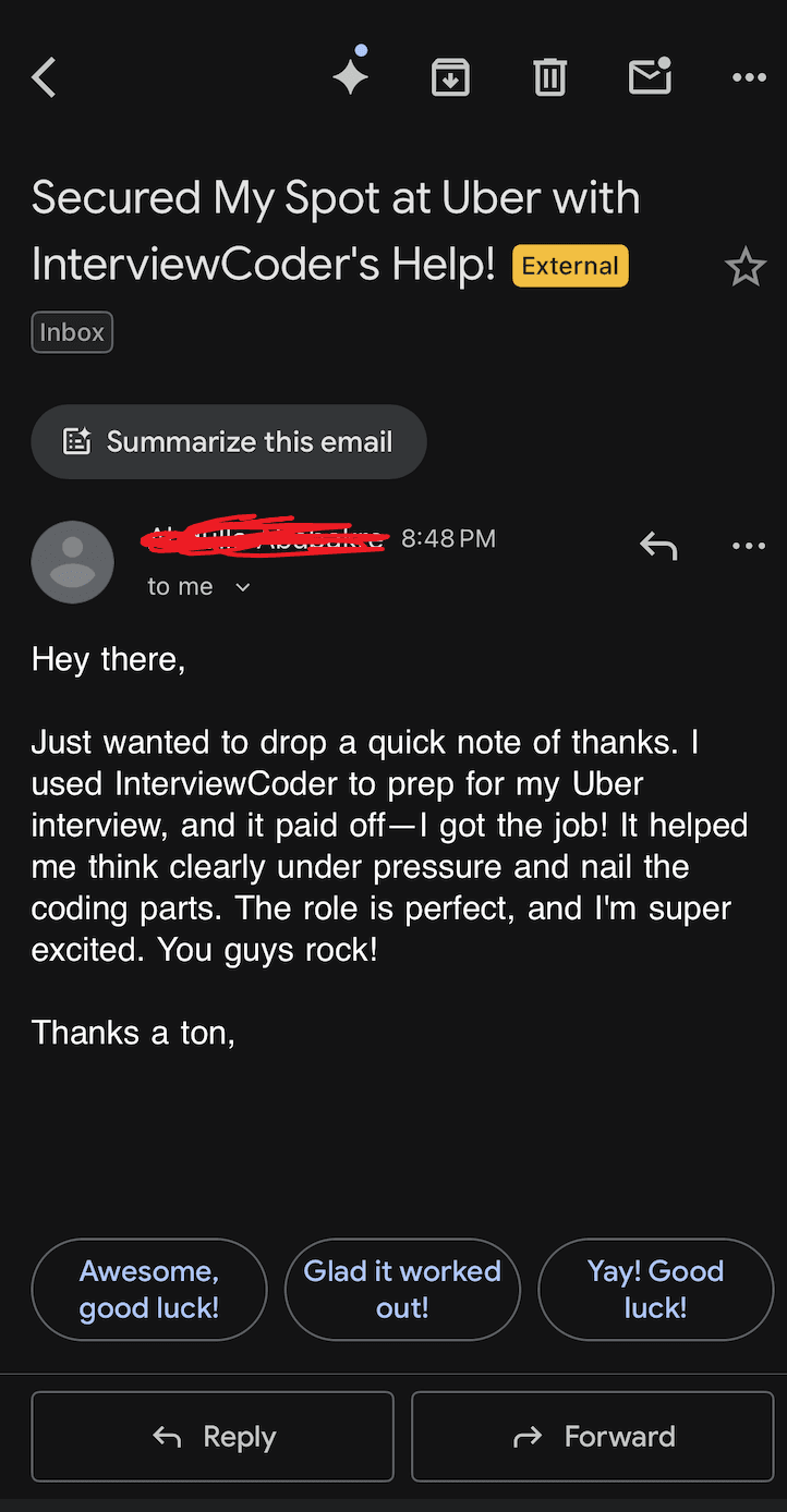 AI Interview Assistant - Anonymous User testimonial screenshot